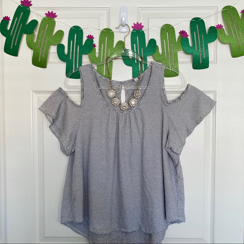 Lucky Brand Navy & White Striped Cold Shoulder Top